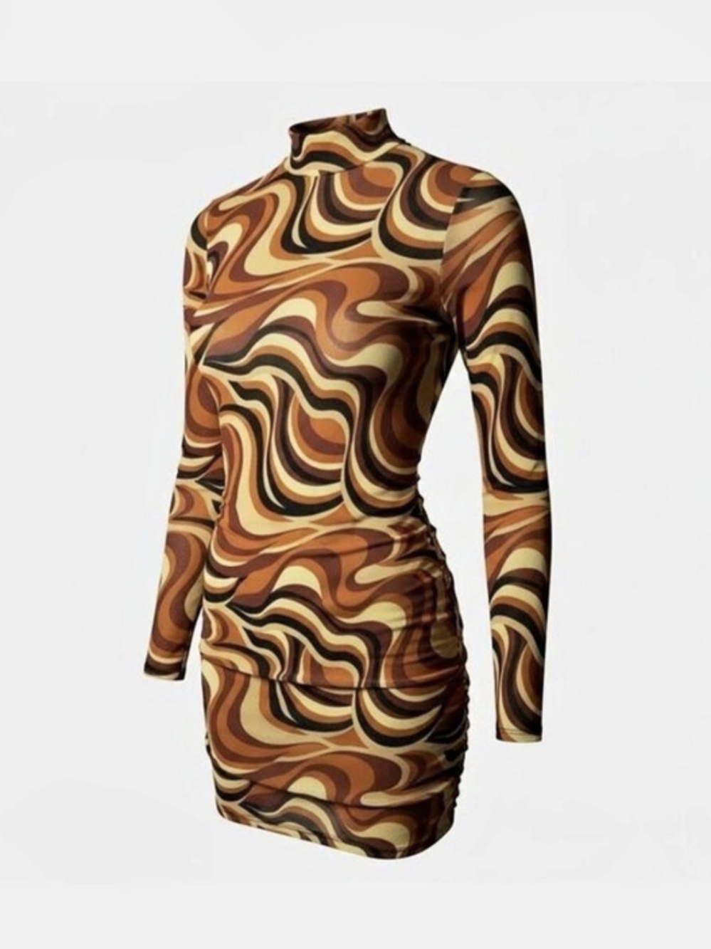 Altar'd State Abstract Ruched Mini Dress in Brown & Black Size Small NWT
